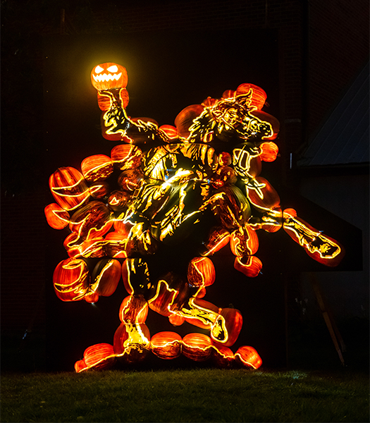 Headless Horseman pumpkin scene